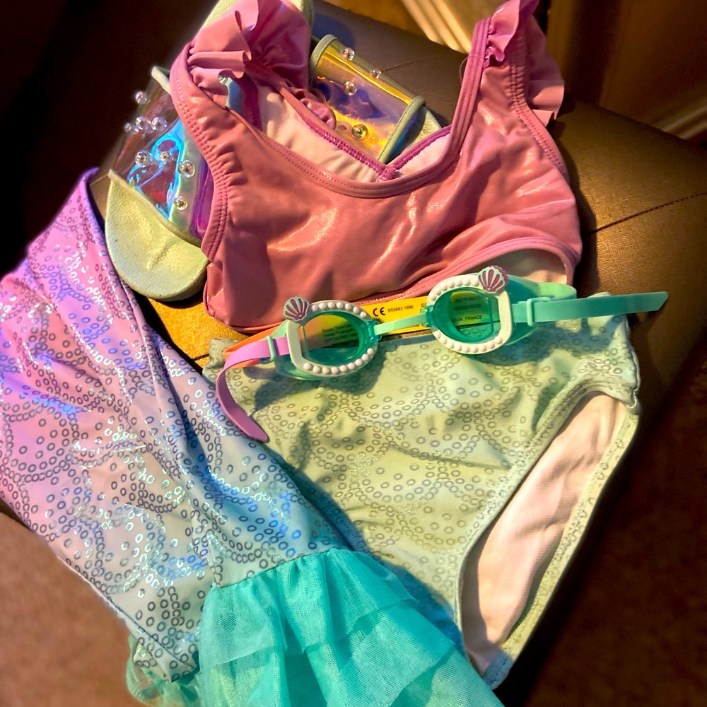 Disney Princess Ariel Bathing Suit Set with sandals & goggles